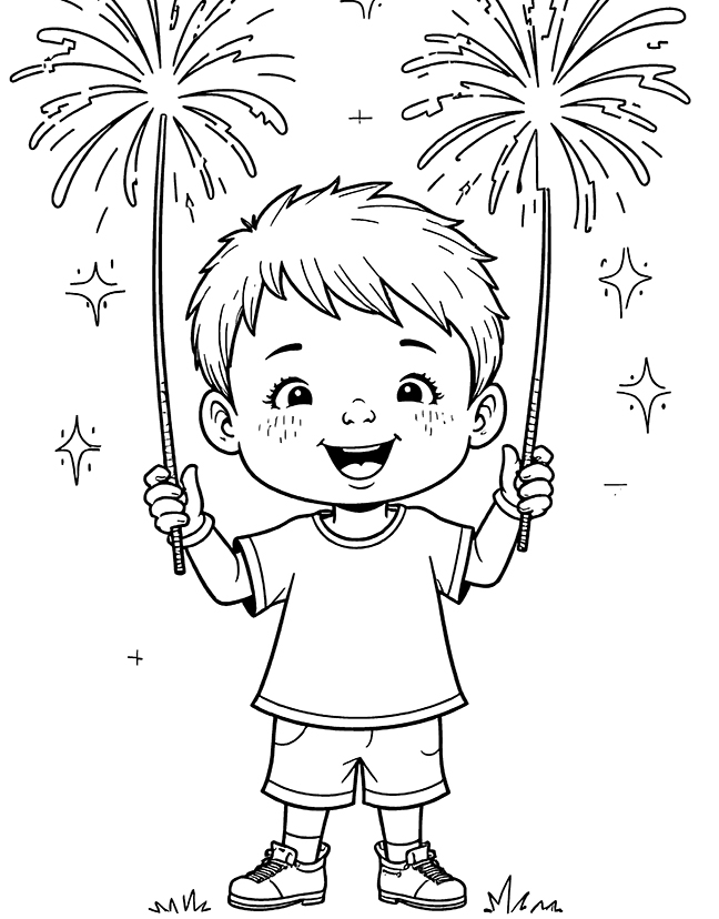 Boy enjoying fireworks coloring page Boy enjoying fireworks coloring page